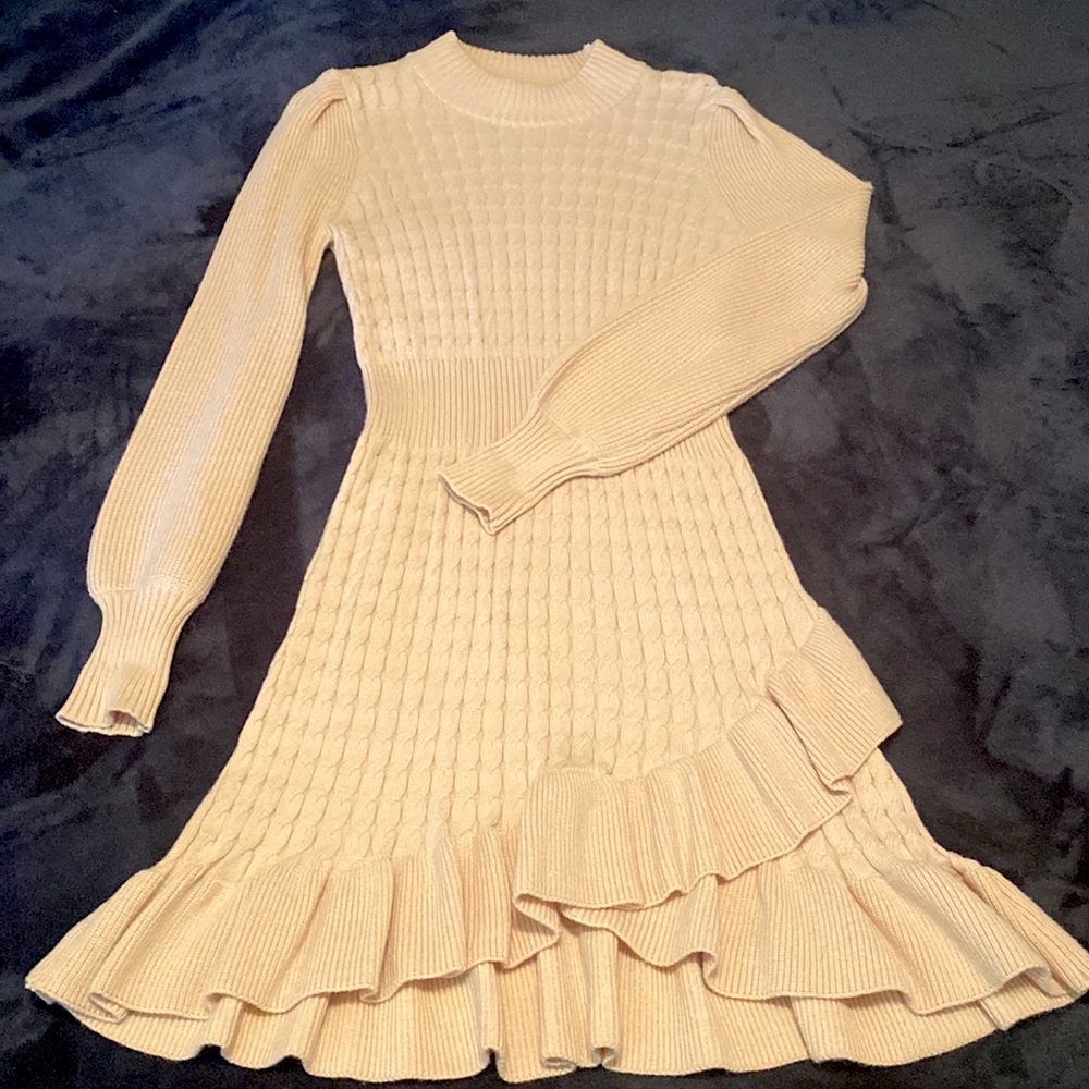 Anthropologie Flat White Cable Knit Dress - Size Small